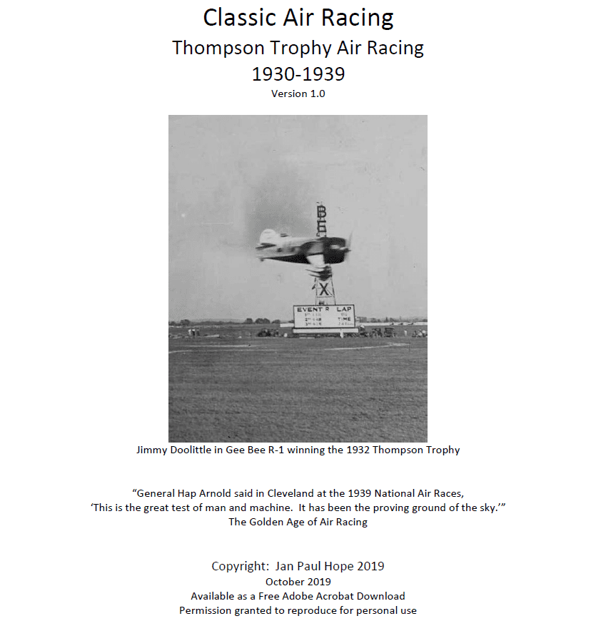 Classic Air Racing: Thompson Trophy Air Racing 1930-1939