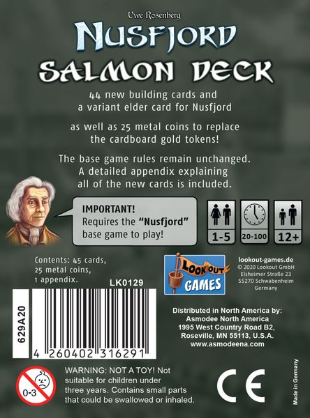 Nusfjord: Salmon Deck, Lookout Games, 2021 — back cover (image provided by the publisher)