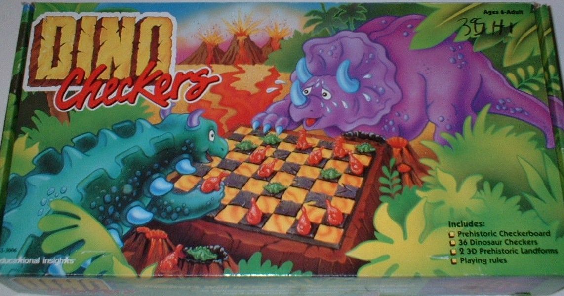 Vintage Dino Checkers Board Game 3d Dinosaur Children's 