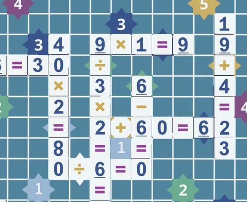 CrossCalc, an equation-building math game for 2 to 4 players