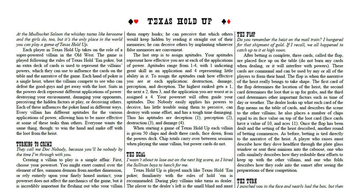 Texas Hold Up RPG Item BoardGameGeek
