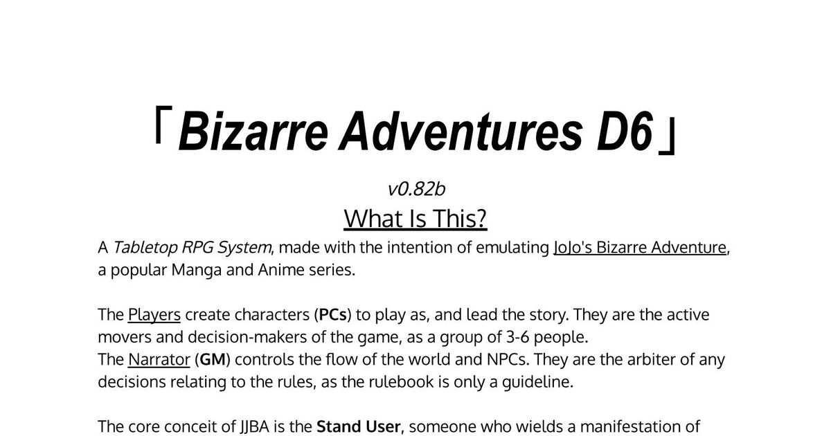 JoJo's Bizarre Adventure - The Tabletop Roleplaying Game, RPG Item