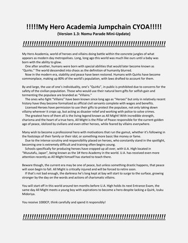 My Hero Academia Jumpchain Cyoa Image Boardgamegeek A truth that midoriya izuku faces when he is harassed by his classmates with unique superpowers. my hero academia jumpchain cyoa