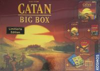 The Catan Big Box was a limited edition german version of Catan. The Catan Big  Box comes with: the base game, 5-6 player expansion, the helpers of Catan  scenario, frenemies of Catan