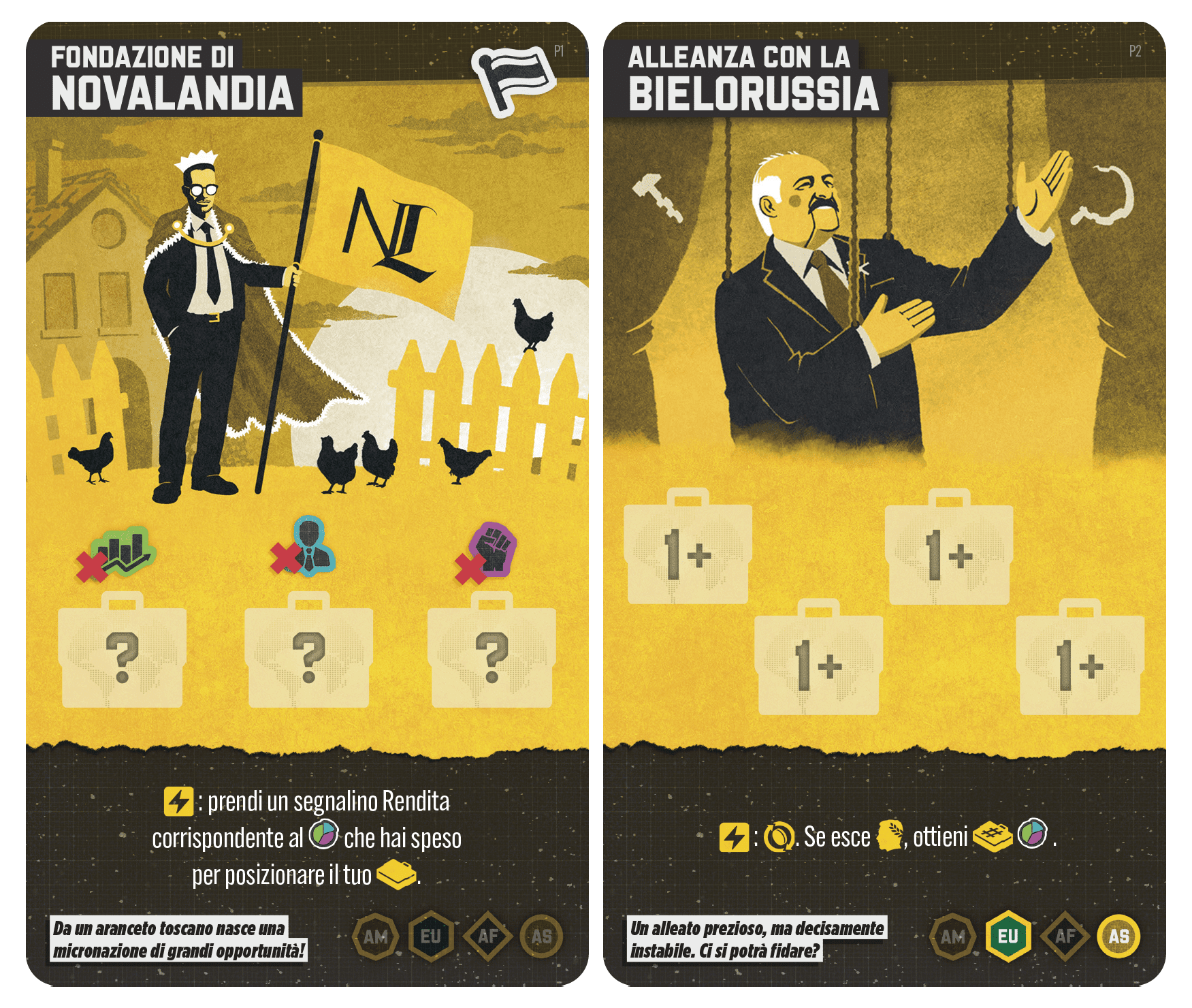 Nova Lectio: Status – Promo Cards: "Fondazione di Novalandia" and "Alleanza con la Bielorussia"
