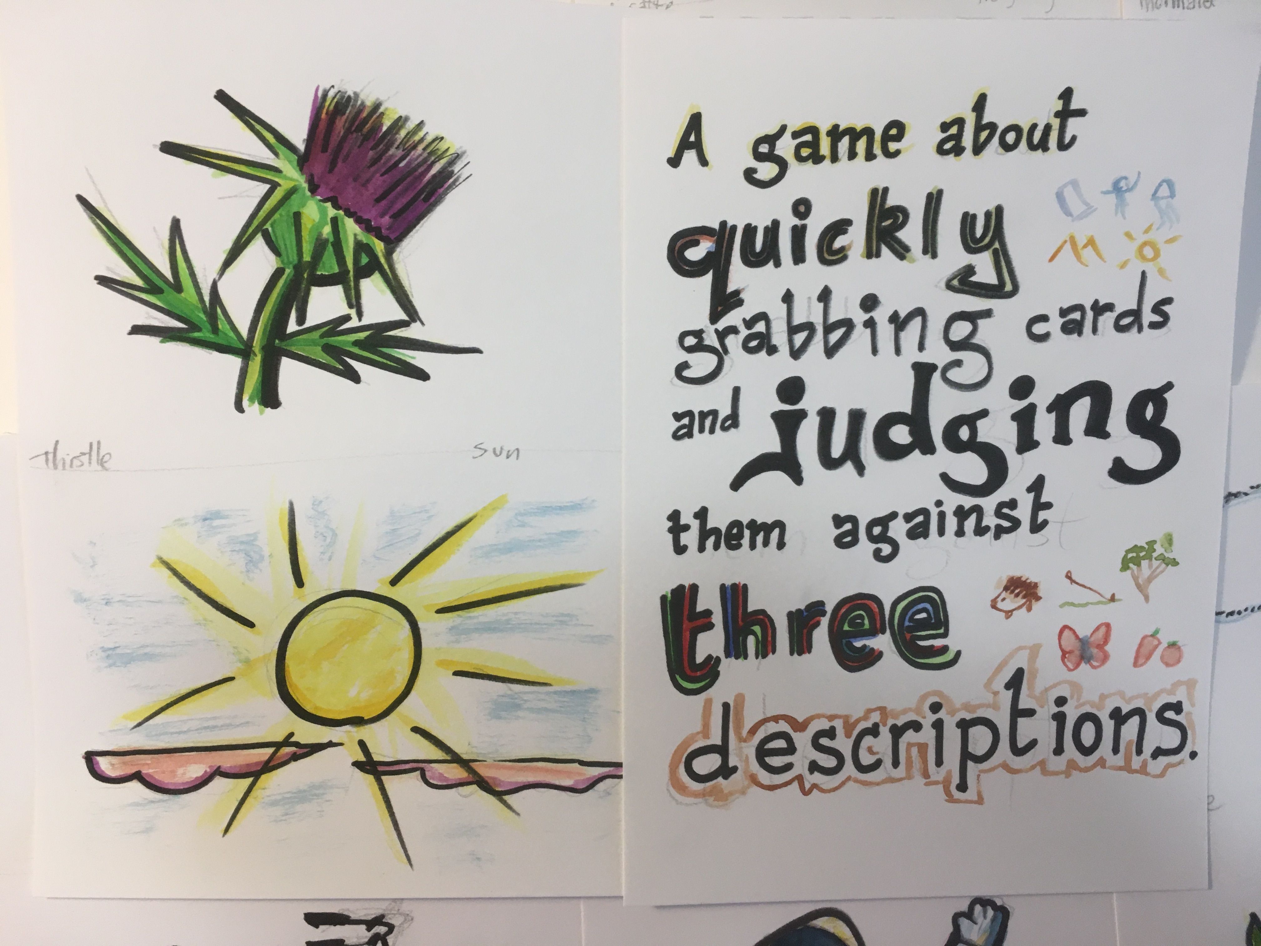 A game about quickly grabbing cards and judging them against three descriptions. box art