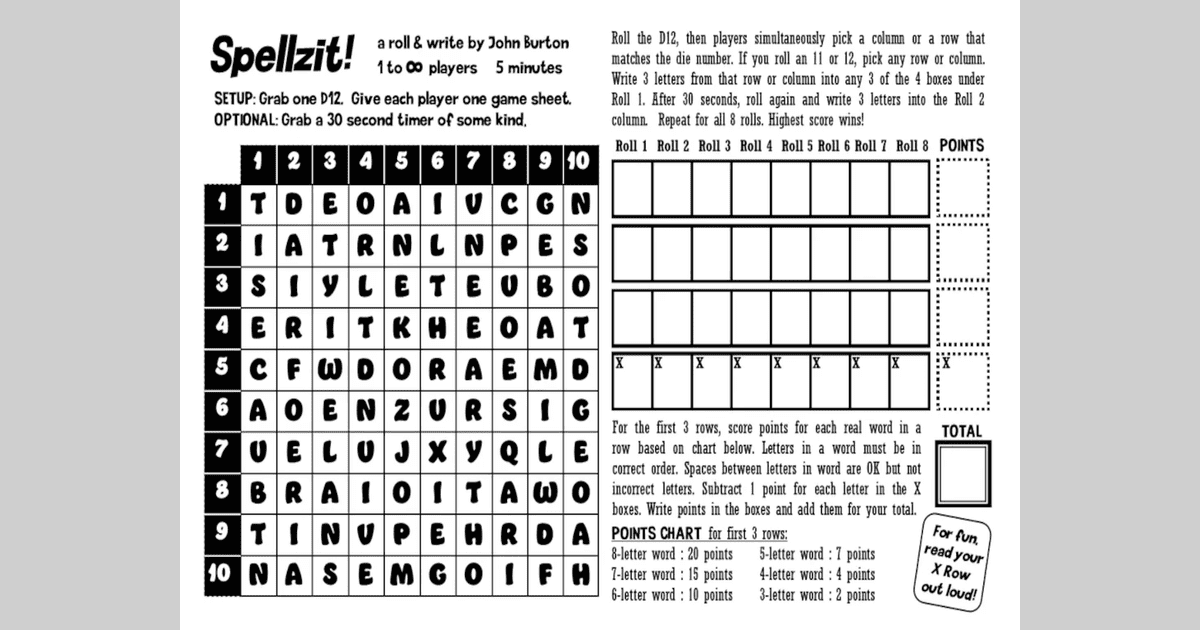 Print and Play Spellzit! Juegos Roll & Write BoardGameGeek