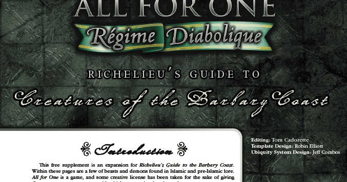 Richelieu's Guide to Creatures of the Barbary Coast | RPG Item ...