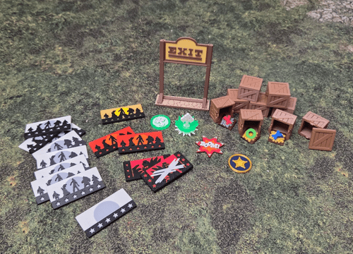 Detailed colored 3D Wagon and Plastic Tokens with 3D Crates