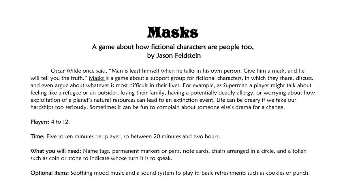 Masks RPG Item RPGGeek