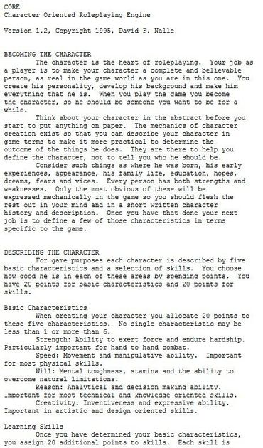 CORE: Character Oriented Roleplaying Engine | RPG Item | RPGGeek
