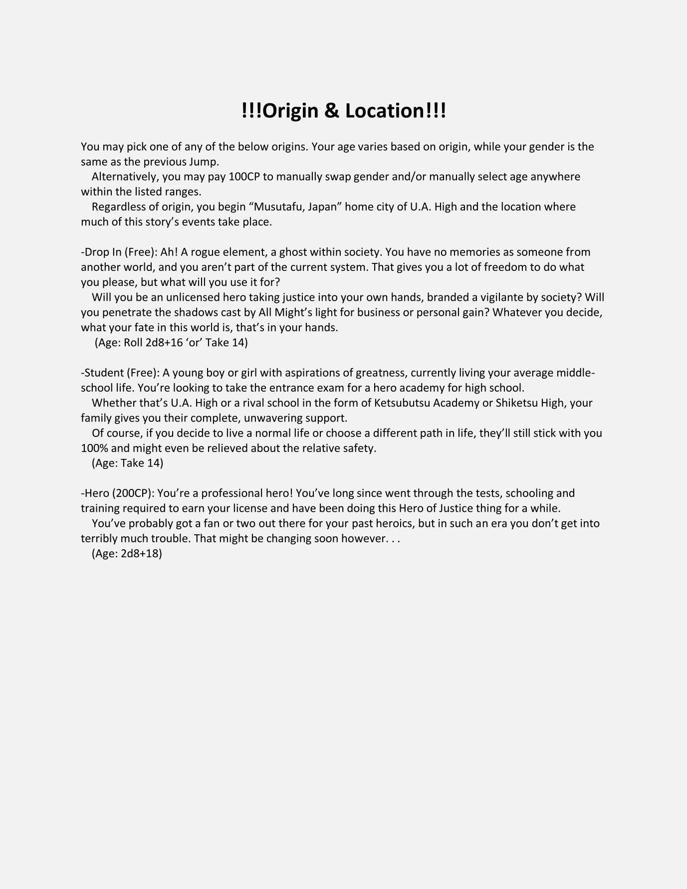 My Hero Academia Jumpchain Cyoa Image Boardgamegeek The appearance of quirks, newly discovered super powers, has been steadily increasing over the years, with 80 percent of humanity possessing various abilities from manipulation of elements to shapeshifting. my hero academia jumpchain cyoa