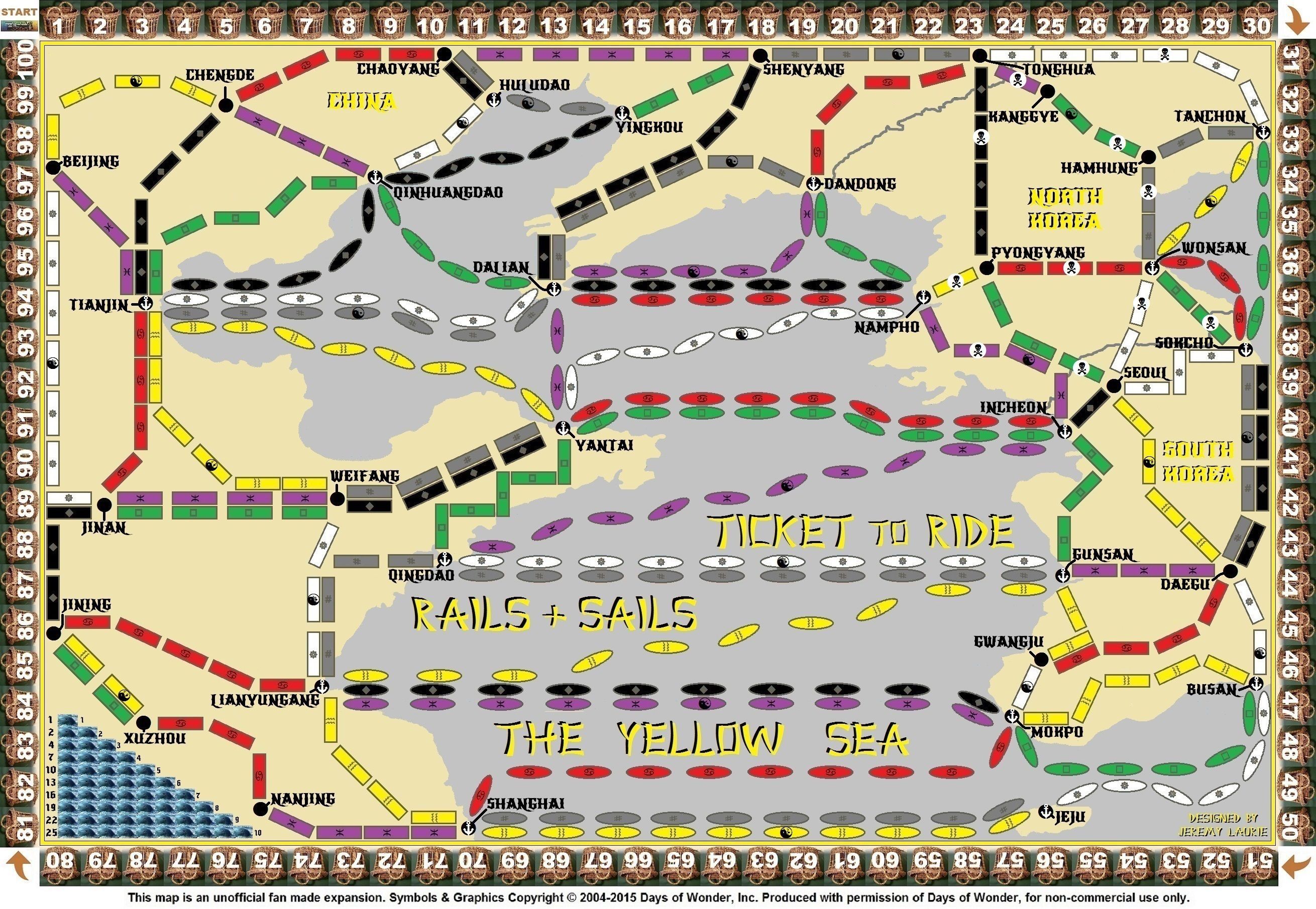 Coperta Yellow Sea (fan expansion for Ticket to Ride: Rails and Sails)