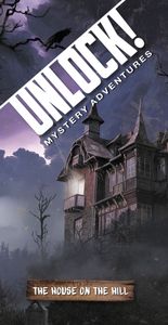 Cover Art shows a haunted house set against an ominous background. Cover text says Unlock! Mystery adventures. The house on the hill