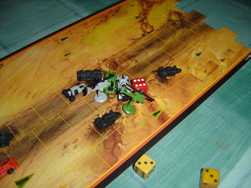 The red die wants to play and kicks its target into the next space, destroying it...