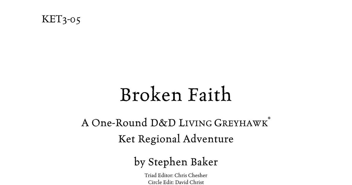 KET305 Broken Faith RPG Item RPGGeek