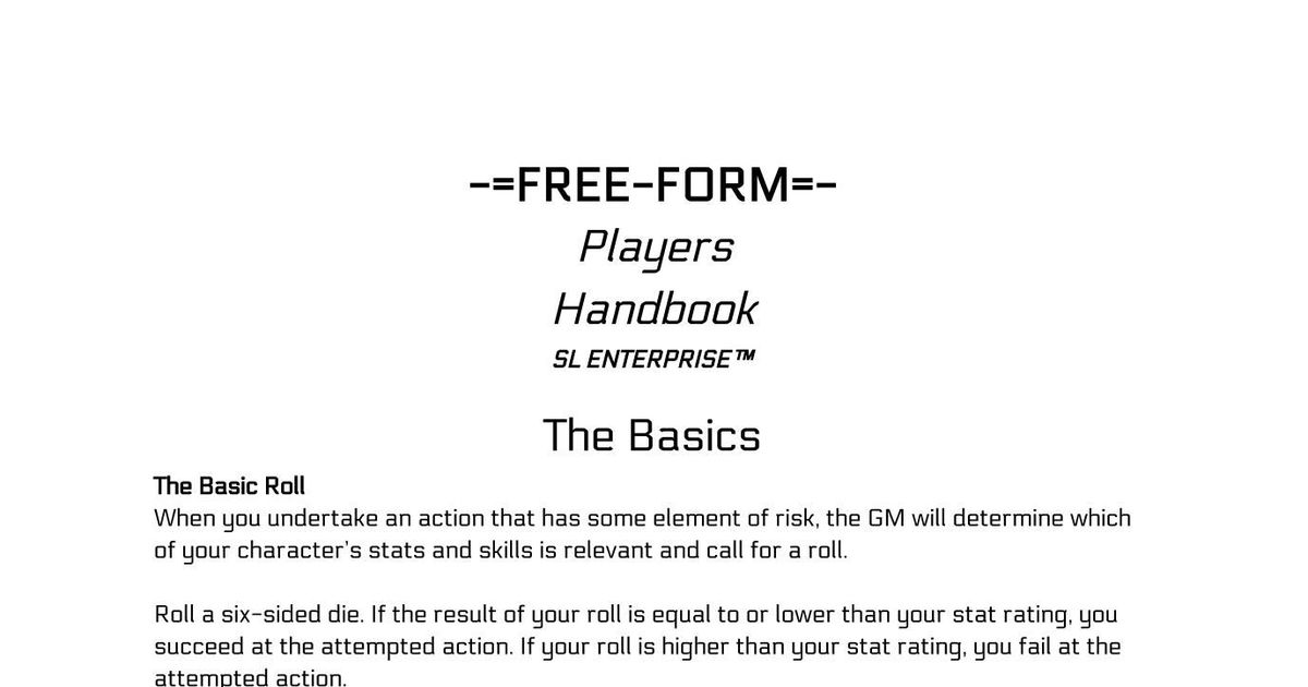 Free-Form Players Handbook | RPG Item | BoardGameGeek