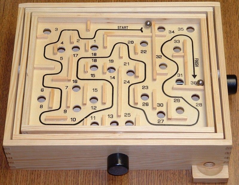 Mini Labyrinth game Wood Tilt Box 4.5" Handmade Classic Game of physical skill 