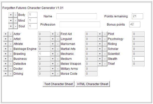 Forgotten Futures Character Generator Rpg Item Rpggeek