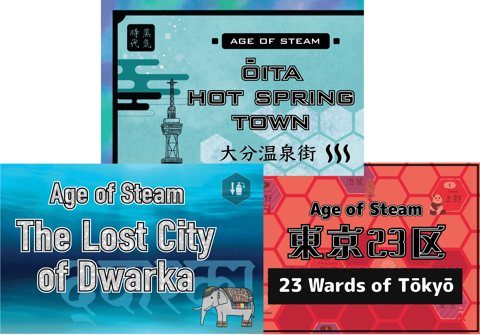 Age of Steam Expansion: 23 Wards of Tōkyō, Ōita Hot Spring Town & The Lost City of Dwarka