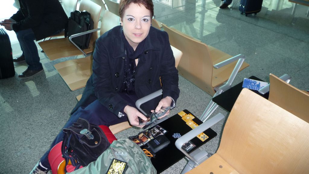 Playing RftG at Porto Airport — Photo by Jose-san on BoardGameGeek