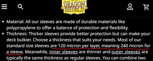 Card sleeves. Are thicknesses 'per sleeve' or 'per side of the sleeve'? |  BoardGameGeek