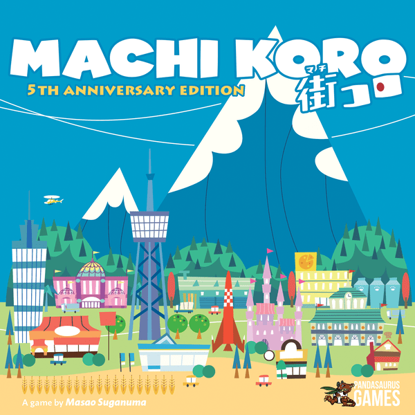 Machi Koro 5th Anniversary, Pandasaurus Games, 2019 — front cover (image provided by the publisher)