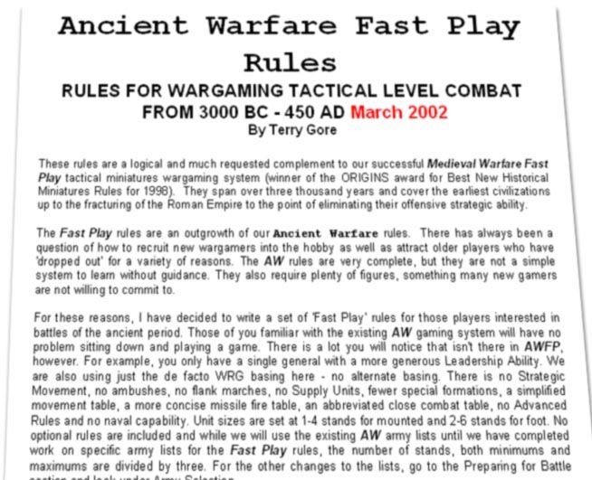 Ancient Warfare Fast Play Rules: Rules for Wargaming Tactical Level Combat From 3000 BC - 450 AD box art