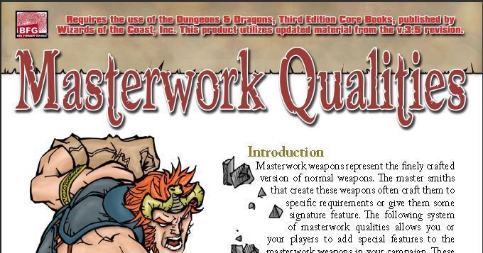 Masterwork Qualities | RPG Item | RPGGeek