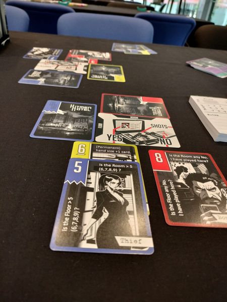 Close up view of card layout in Hitmen Hotel
