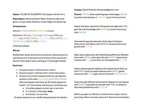 WIP] CLASH OF ELEMENTS - Rock-Paper-Scissors-style card game (Coup meets  Pokemon meets MTG) | BoardGameGeek