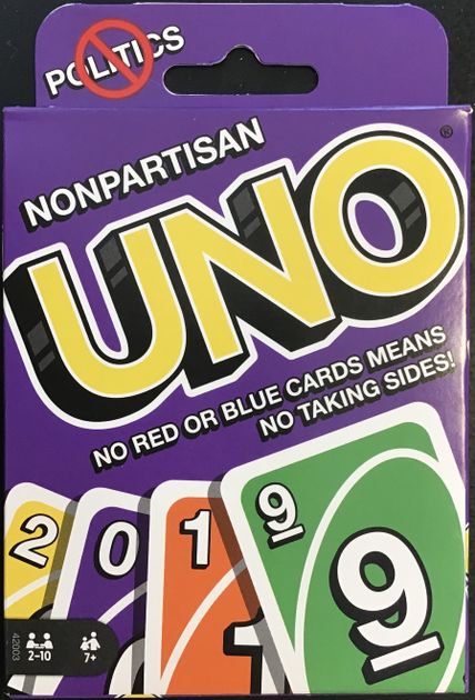 UNO New 2019 Mattel Non-Partisan No Politics Red Blue UNO Card Game 