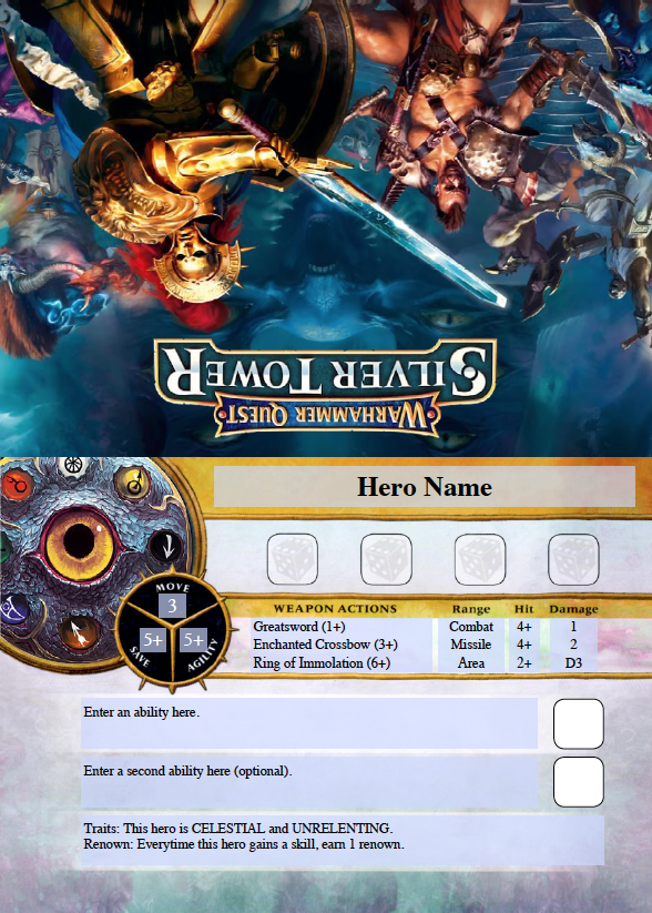 Custom Hero Card, PDF Version | Warhammer Quest: Silver Tower