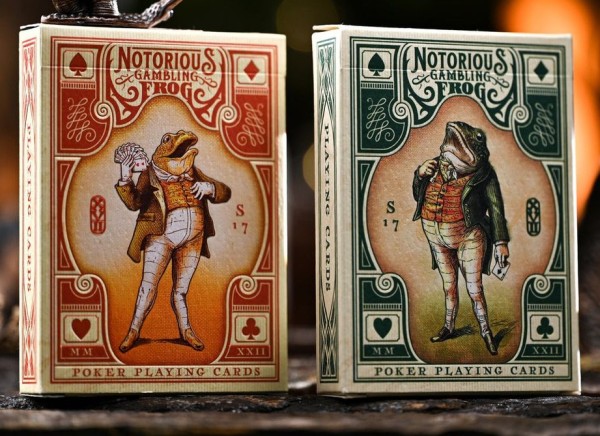 gambling frog playing cards