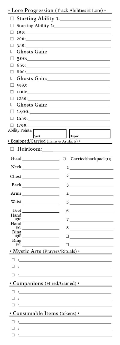 Solo Character Record Sheet Tracker for keeping track of 1-4 characters ...