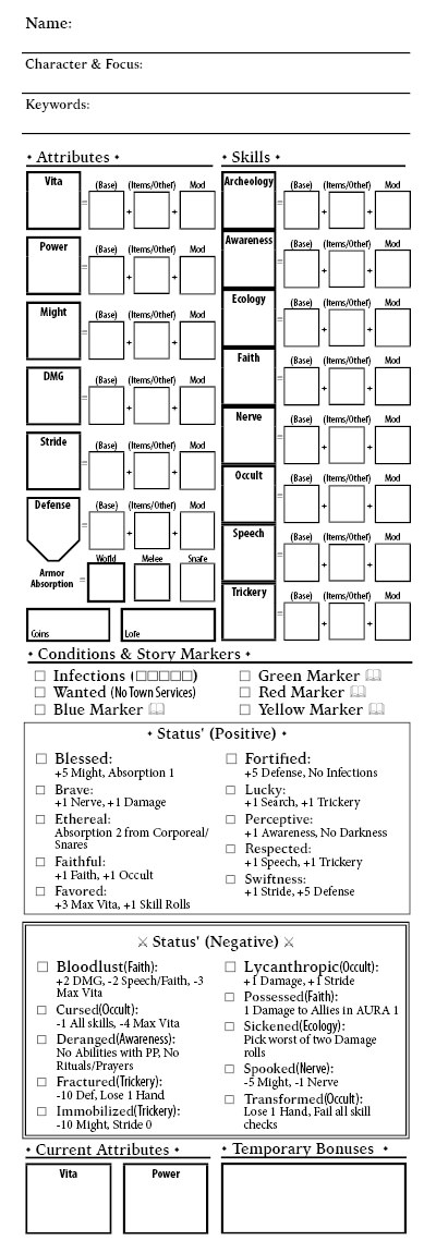 Solo Character Record Sheet Tracker for keeping track of 1-4 characters ...