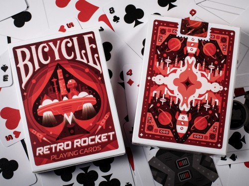 retro rocket playing cards