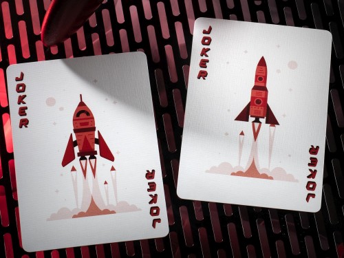 retro rocket playing cards