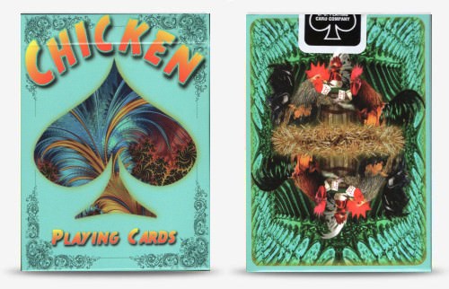 chicken playing cards
