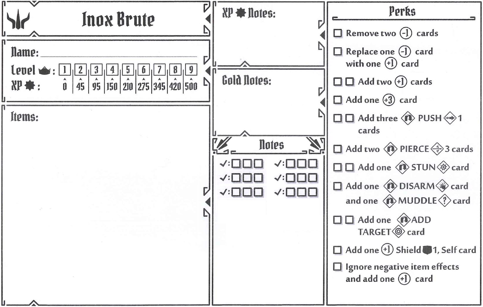 Gloomhaven Character Sheet