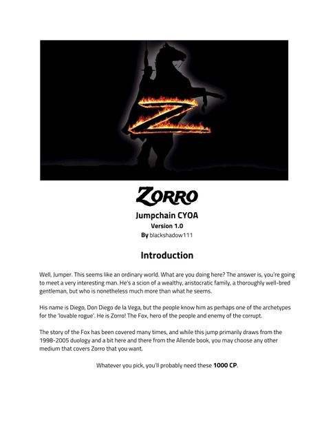 Zorro Jumpchain Cyoa Rpg Item Boardgamegeek Zip up and you're done. boardgamegeek