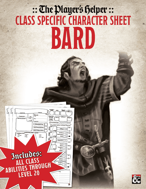 The Player's Helper: Class Specific Character Sheet Bard | RPG Item ...