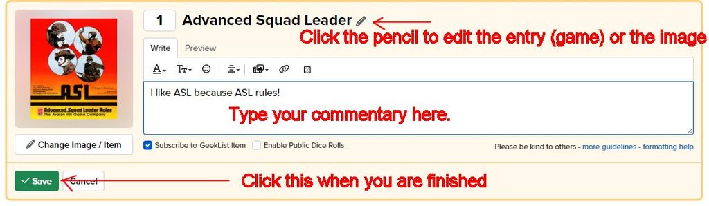 How to create/edit a Geeklist | He got games