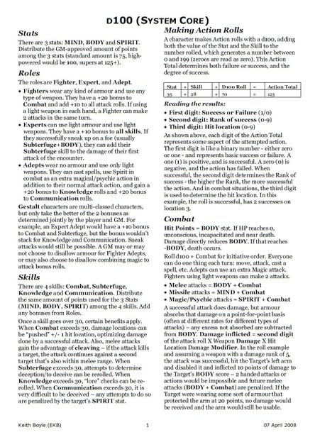 D100 System Core | RPG Item | RPGGeek