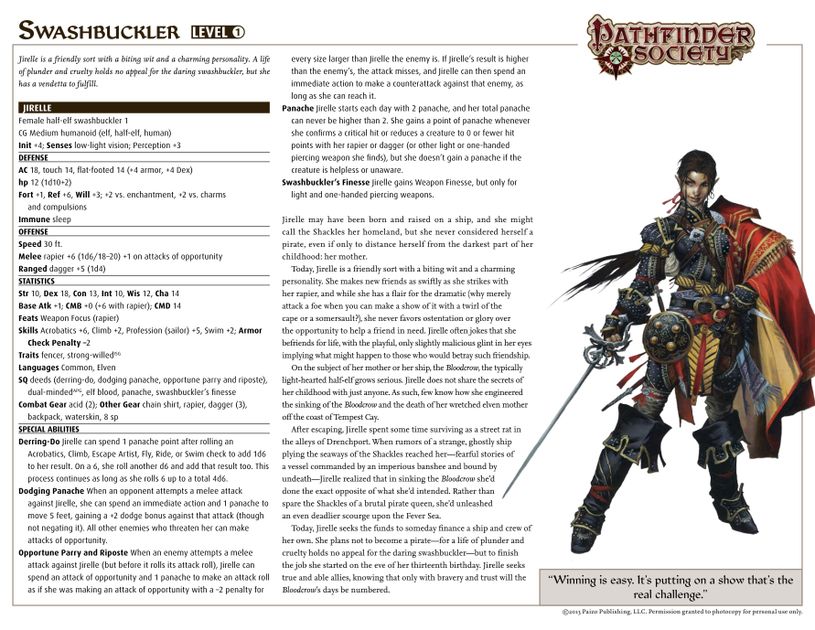 Dnd Swashbuckler Stat Block