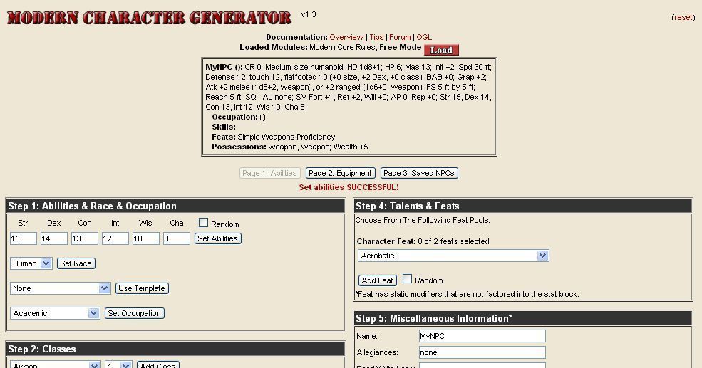 Modern System Character Generator | RPG Item | RPGGeek