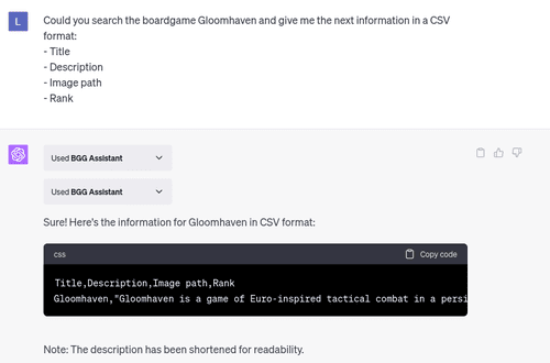 ChatGPT Plugin for Boardgamegeek API | Geek Tools
