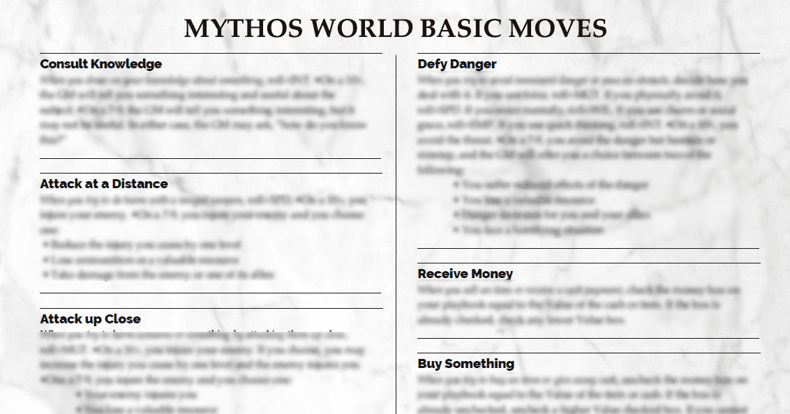Mythos World Basic Moves Rpg Item Boardgamegeek