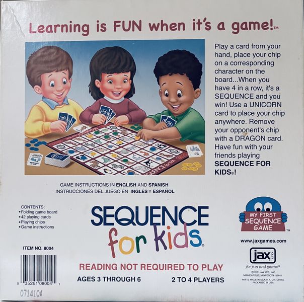 SEQUENCE for Kids 2 to 4 Players, Ages 3 Through 6 is Great Fun. No Reading  Required. Instructions in English and Spanish. Learning Fun 