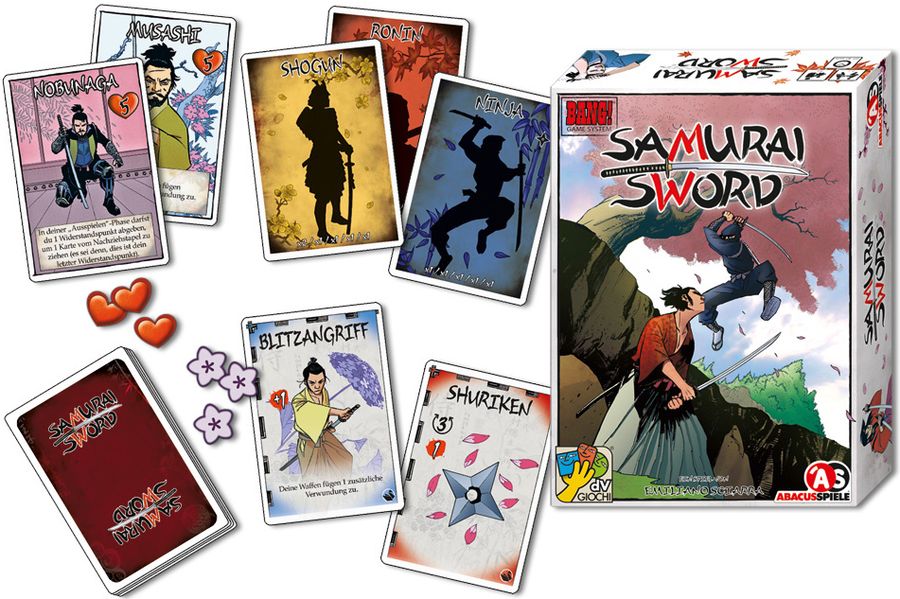 Samurai Sword, dV Giochi/ABACUSSPIELE, 2013 â box and sample components (image provided by the publisher)